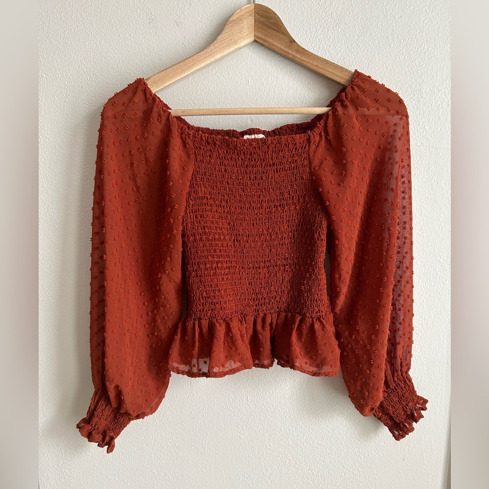 Rust Smocked Blouse